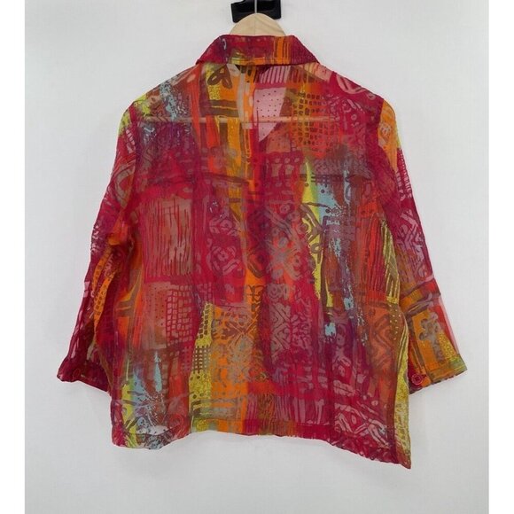Toni Morgan Sheer Button Front Art To Wear Lightweight Top Size Medium - Picture 2 of 10